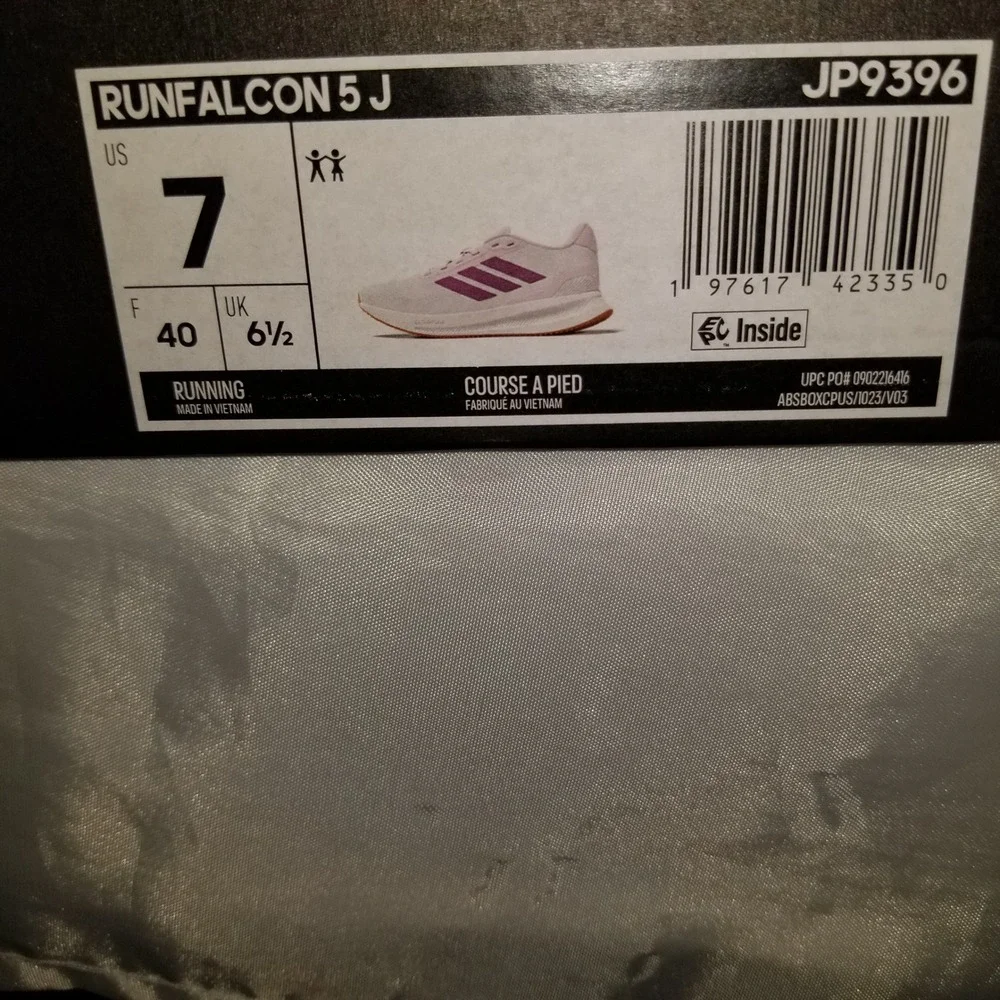 Adidas Runfalcon 5 J Running Shoes women 7 White Pink Excellent Cloudfoam JP9396